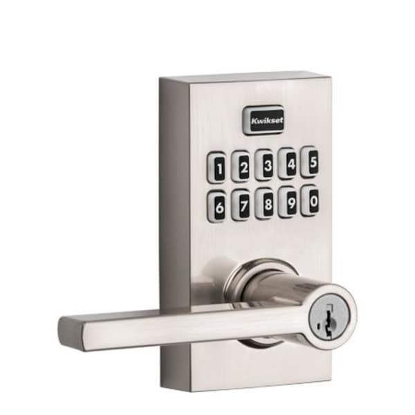 Kwikset: Halifax SmartKey Single Cylinder Keypad Entry Door Lever Set Satin Nickel Finish